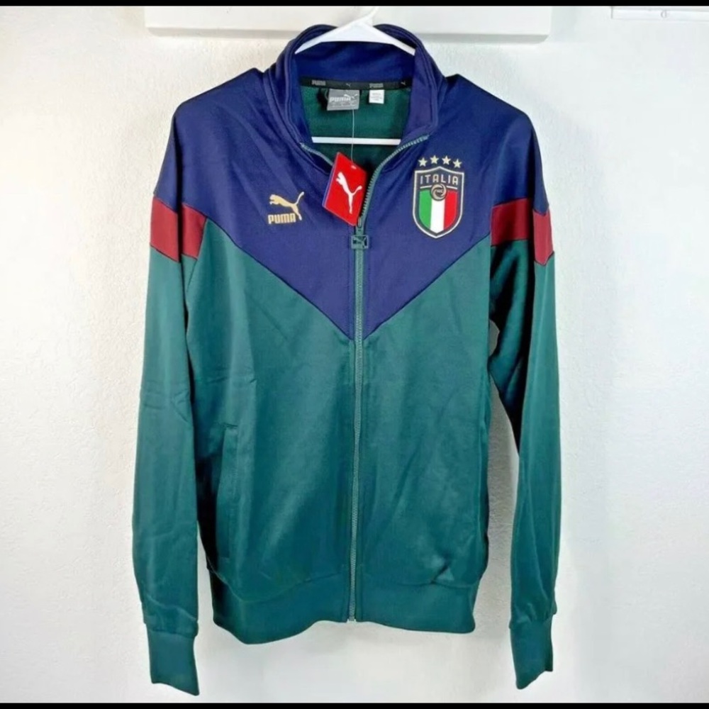 [S] Puma Mens Italia FIGC Iconic MCS Track Jacket Soccer Ponderosa Pine Peacoat